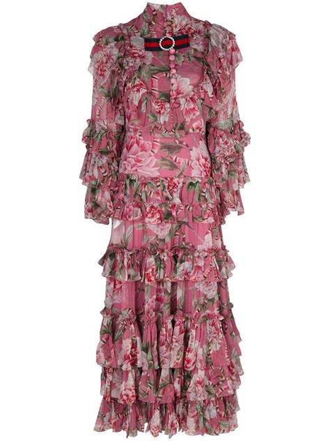 gucci pink floral dress with tie|Gucci pink dress floral print.